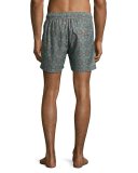 Psychedelic Moss Printed Swim Trunks, Green Pattern