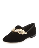 Dalila Wings Velvet Smoking Slipper, Nero/Oro