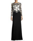 Two-Tone Lace & Crepe Gown, Black