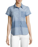 Wylie Two-Tone Denim Short-Sleeve Shirt, Blue