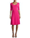 Half-Sleeve Fit & Flare Dress, Princess Pink 