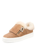 Shearling Zip Low-Top Sneaker, Tobacco