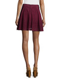 Inaja Laser-Cut Suede A-Line Skirt, Merlot