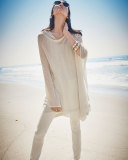 Sheer Hemp-Blend Grid Poncho, Bone