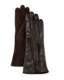 Leather & Suede Tassel Gloves, Black/Chocolate