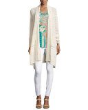 Long Crochet Open Jacket, Natural  