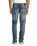 Barracuda Distressed Dirty-Wash Denim Jeans, Blue