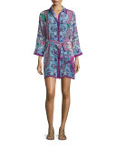 Le Jardin Printed Long-Sleeve Shirtdress Coverup