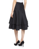 Belted Layered A-Line Skirt, Black
