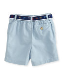 Gingham Poplin Shirt w/ Belted Shorts, Blue, Size 9-24 Months