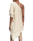 Leora Tiered One-Shoulder Top, Beige