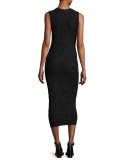 Soutache Embroidered Crewneck Sheath Dress, Black