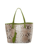 Erica Python Shopper Tote Bag, Natural/Green