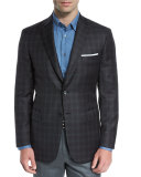 Plaid Wool Two-Button Sport Coat, Brown