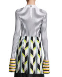 Striped Crewneck Pullover Sweater, Blanco