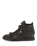 Men's Leather High-Top Sneaker, Black