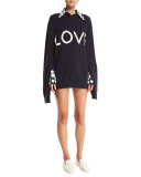 Floral-Appliqué Poplin Blouse, Navy