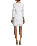 3/4-Sleeve Round-Neck Dress, Optic White