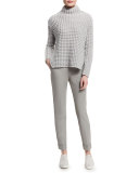 Popcorn-Knit Turtleneck Side-Split Sweater, Silver Gray