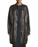 Leather Zip-Front Parka, Dark Canopy