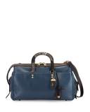 Rogue Patchwork Snake Handle Satchel Bag, Dark Denim