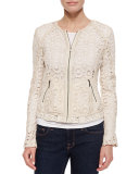 Crochet Jacket with Lambskin Trim, Ecru