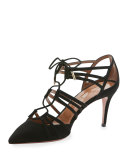 Roma Lace-Up Suede 75mm Pump, Black