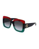 Glittered Gradient Oversized Square Sunglasses, Red/Black/Green