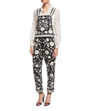 Floral Lace-Embroidered Dungarees, Black/Chalk