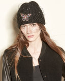 Mariposa Voilette Cashmere Beanie Hat, Black