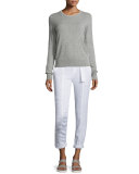Contrast Tipping Crewneck Sweater, Heather Steel/Off White
