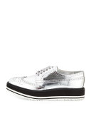 Metallic Wing-Tip Platform Loafer, Silver (Argento)