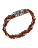 Men's Chain-Woven Braided Leather Bracelet, Red