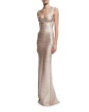 Cap-Sleeve V-Neck Bandage Gown, Rose Gold