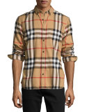 Check Cotton Flannel Shirt, Camel