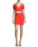 Cold-Shoulder Mini Sheath Dress, Red/White