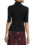Half-Sleeve Turtleneck Corset Knit Sweater, Black