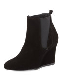 Suede Wedge Chelsea Boot, Black