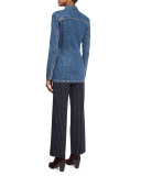 Snap-Front Long Denim Jacket, Natural Blue Vintage