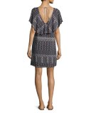 Melitta Corsica-Print Short-Sleeve Dress, Black