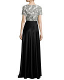 Metallic Blossom Faux-Wrap Blouse, Bianco/Caviar