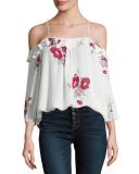 Birtha Floral-Print Cold-Shoulder Top, White
