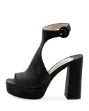 Suede Ankle-Wrap 115mm Sandal, Nero
