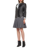 Sleeveless Pleated Drop-Waist Dress, Silver Charm