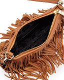 Finn Leather Fringe Crossbody Bag, Almond