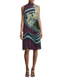 Sleeveless Daffodil Trompe l'Oeil Dress, Daffodil Burgundy