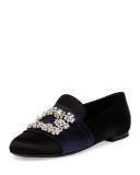 Floral-Strass Smoking Slipper, Black/Navy