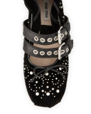 Velvet Ankle-Wrap Ballerina Flat, Nero