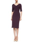 Half-Sleeve Fitted Sheath Dress, Plum