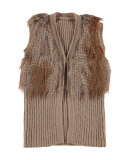 Ribbed Faux-Fur Vest, Chestnut, Size 8-14